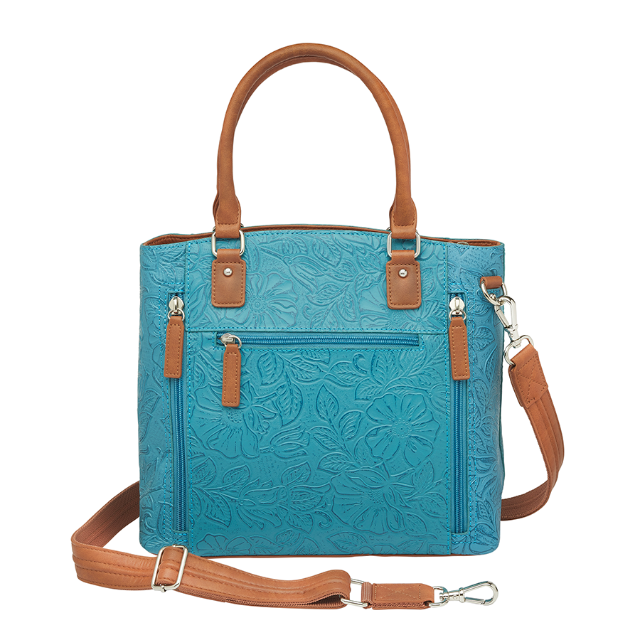 Town Tote, Tooled Cowhide Turquoise Blue