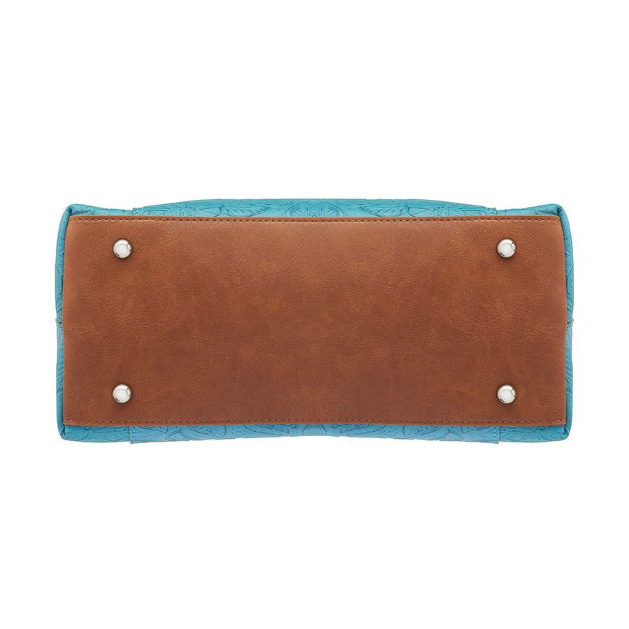 Town Tote, Tooled Cowhide Turquoise Blue