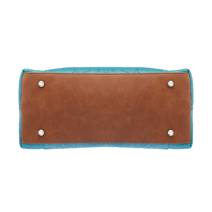 Town Tote, Tooled Cowhide Turquoise Blue