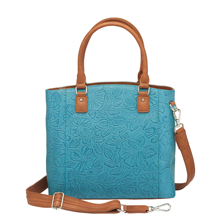 Town Tote, Tooled Cowhide Turquoise Blue