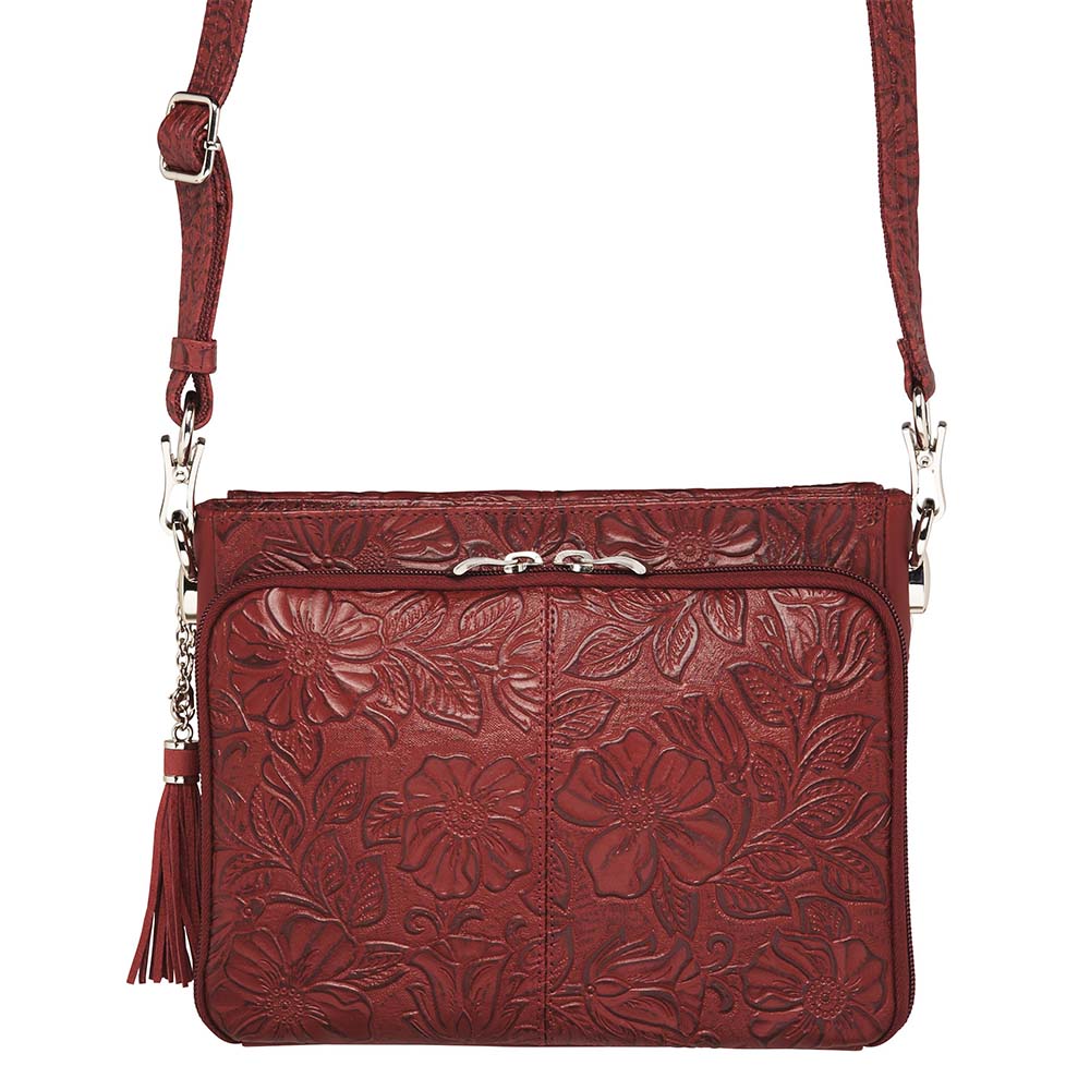 The Maggie - Tooled Cowhide Crossbody Pink Silver Specs